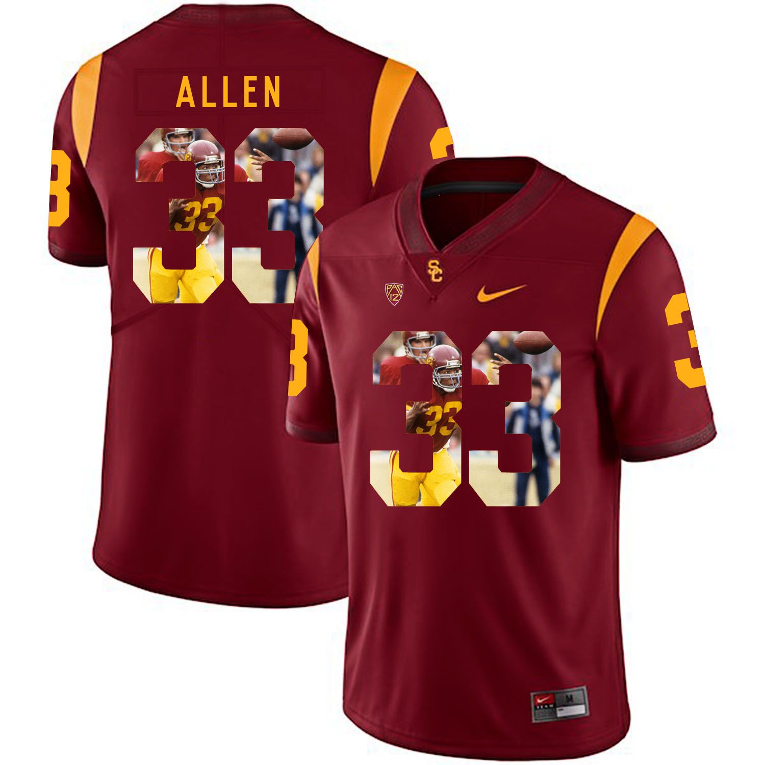 Men USC Trojans 33 Allen Red Fashion Edition Customized NCAA Jerseys